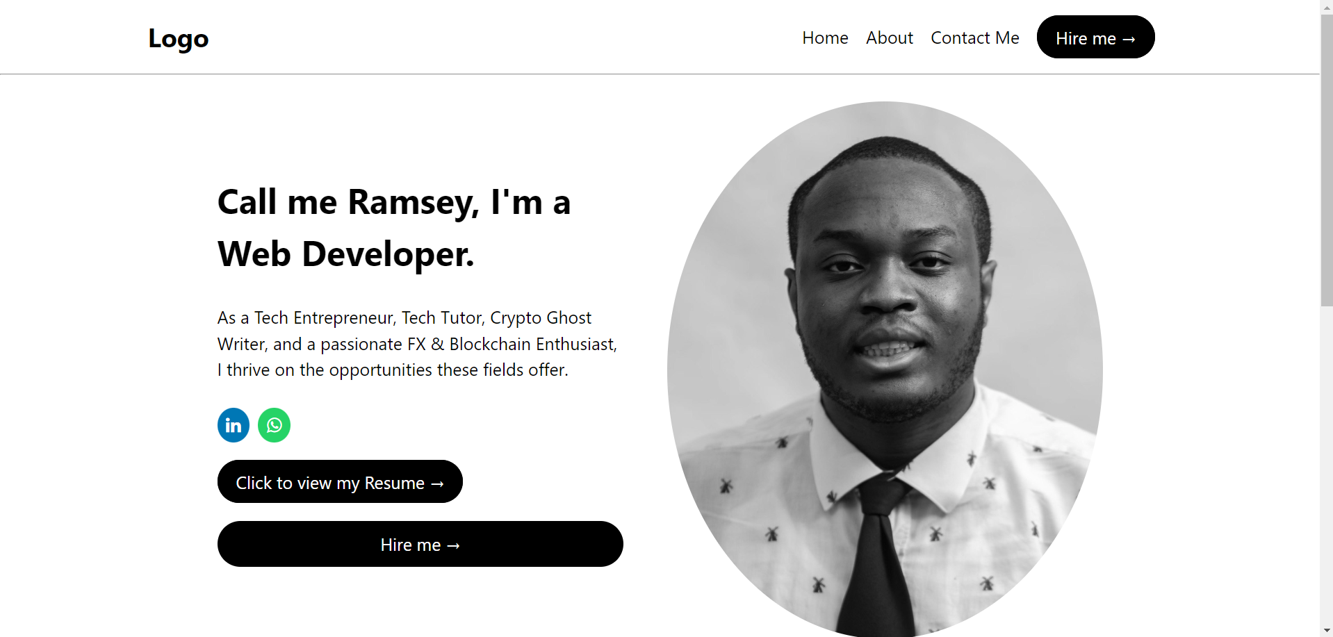personal portfolio web-app home page.